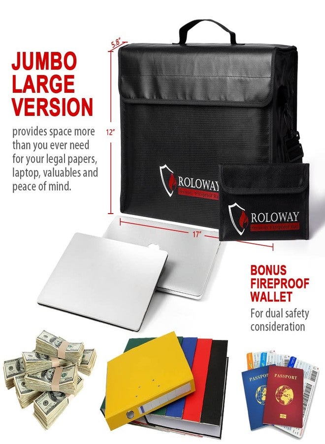 ROLOWAY Large (17 x 12 x 5.8 inches) Fireproof Bag, Water Resistant Fireproof Document Bag Safe for Money, Documents and Valuables Storage - Image 2